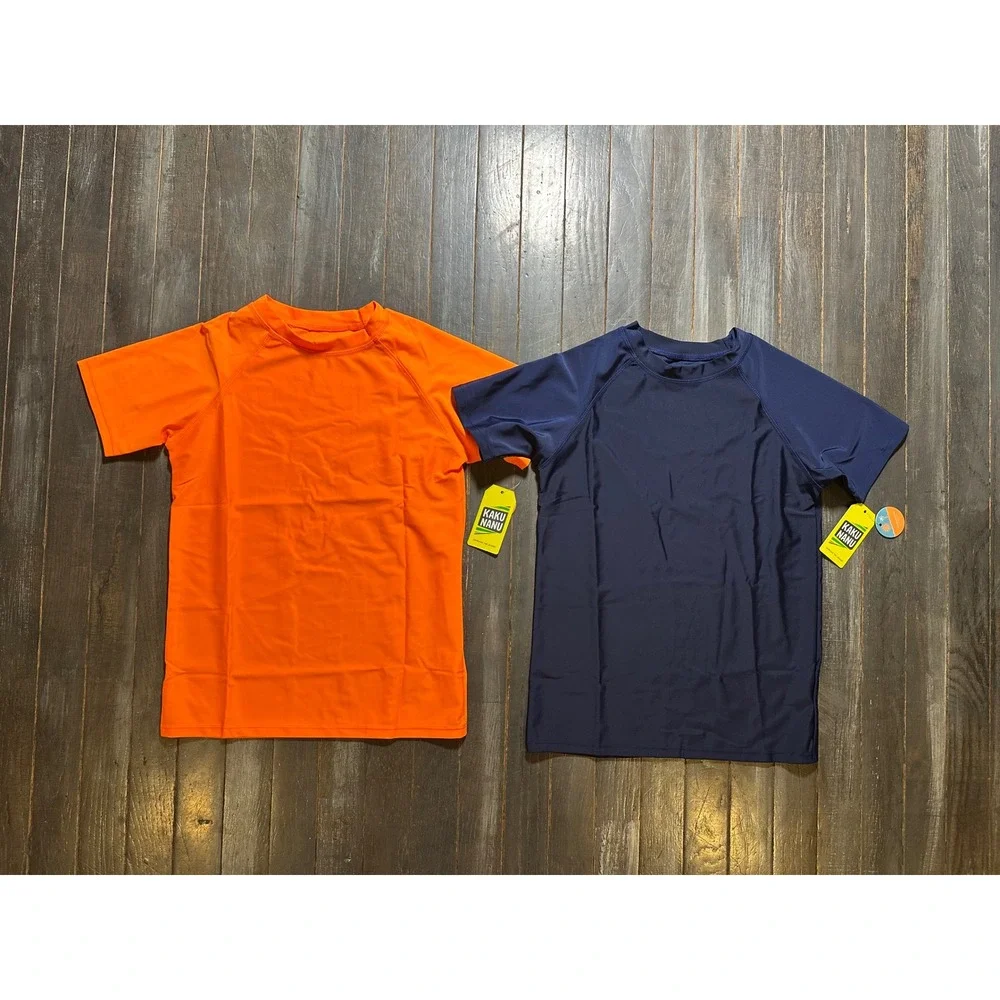Kaku Nanu Kids Rash Guard Set 2pk Navy Orange Short Sleeve Swim Shirts